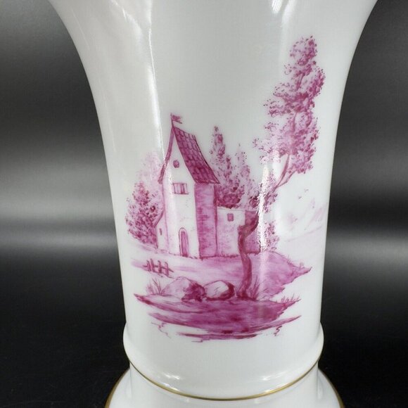 1975 Hochst German Vase Magenta House Church with Gold Trim Germany Porcelain - Picture 12 of 16